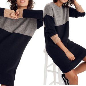 Madewell Colorblock Sweater Dress Black Gray Brown Size Small Merino Wool